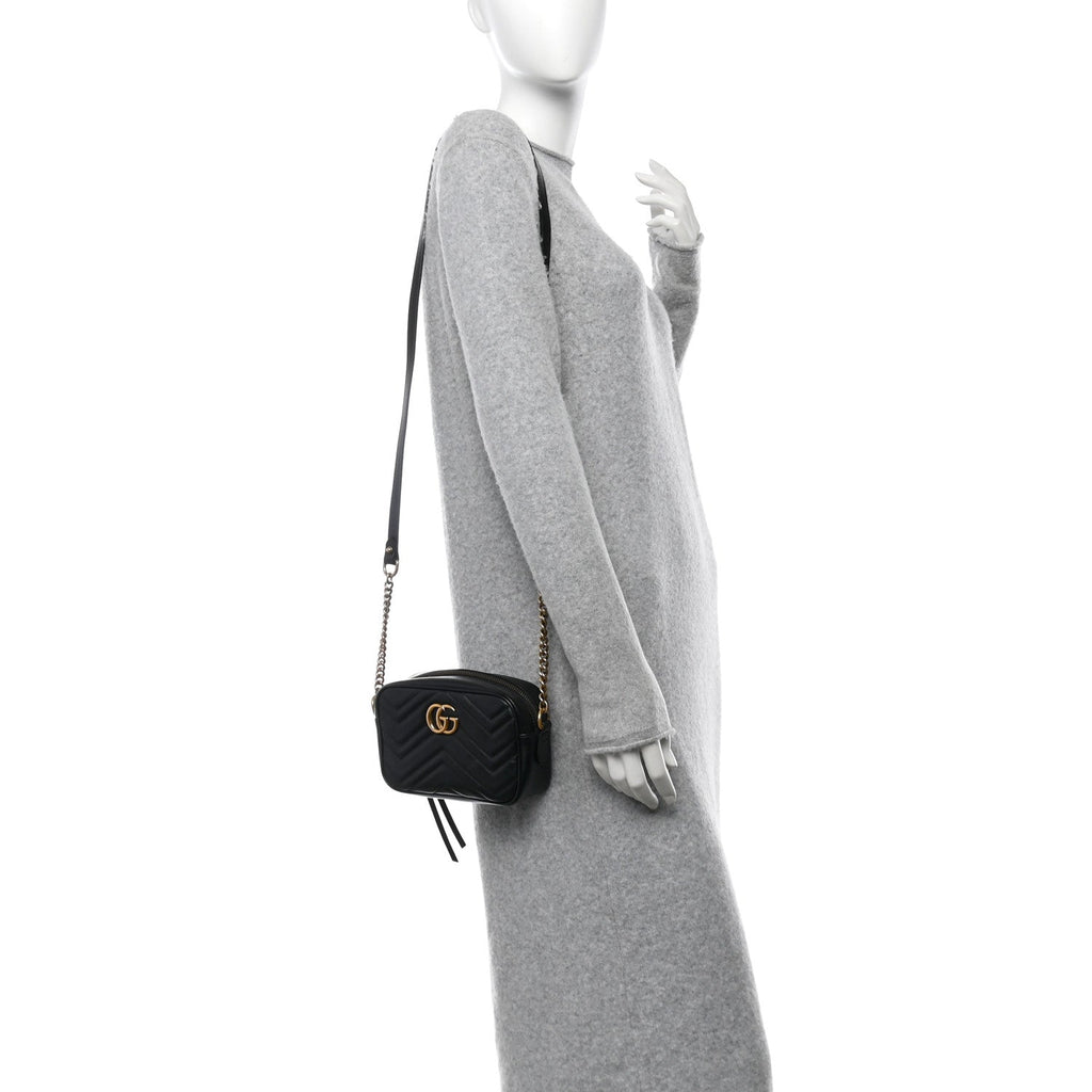 Calfskin Matelasse Mini GG Marmont Chain Shoulder Bag Black