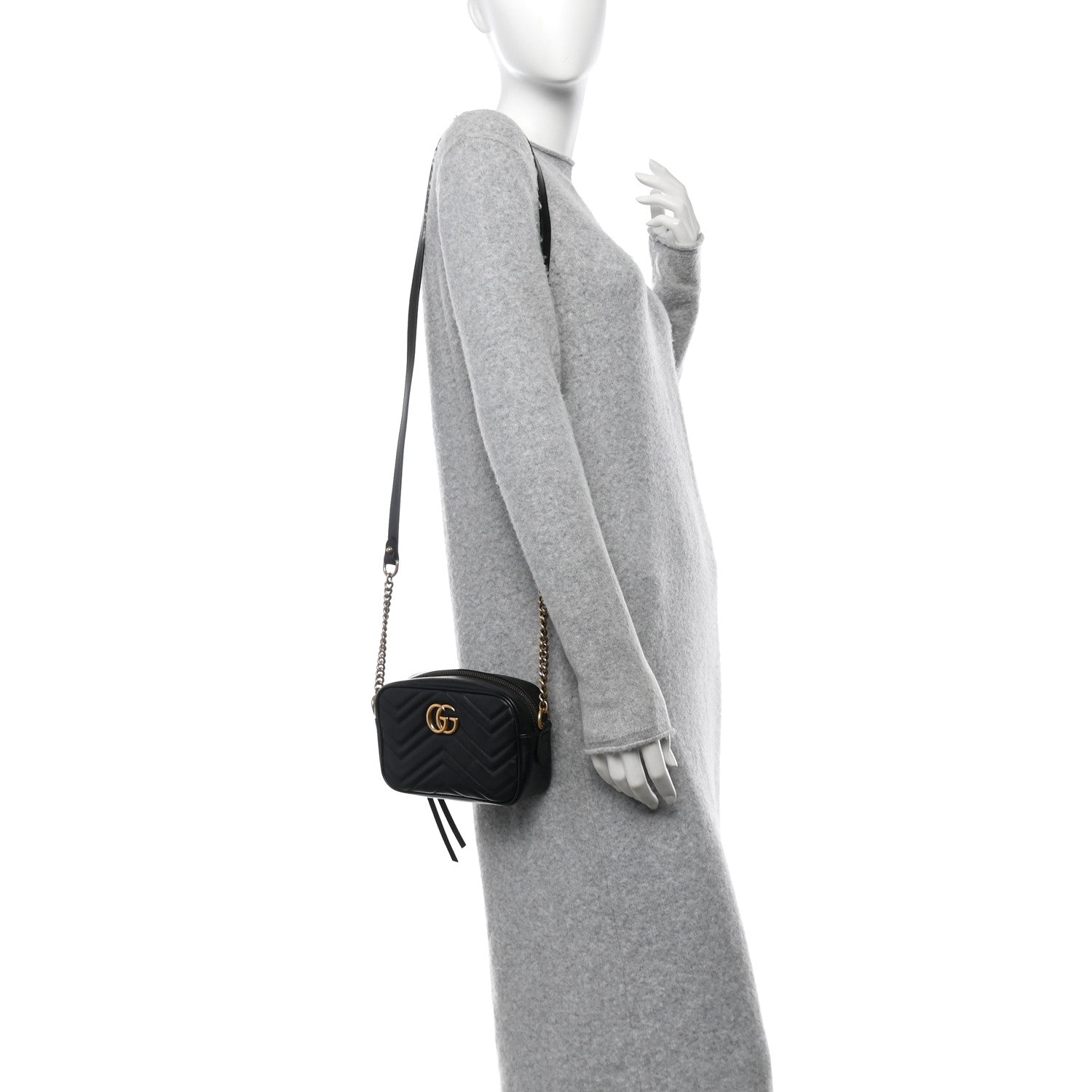 Calfskin Matelasse Mini GG Marmont Chain Shoulder Bag Black