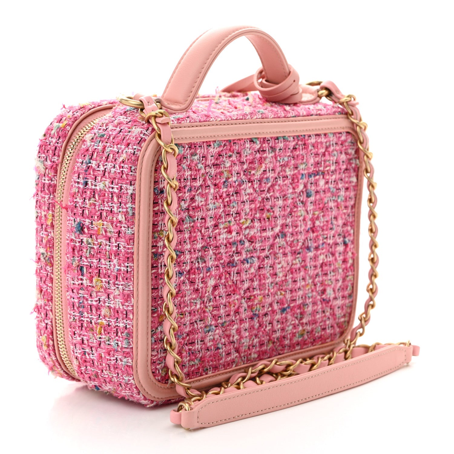 Tweed Quilted Medium CC Filigree Vanity Case Pink