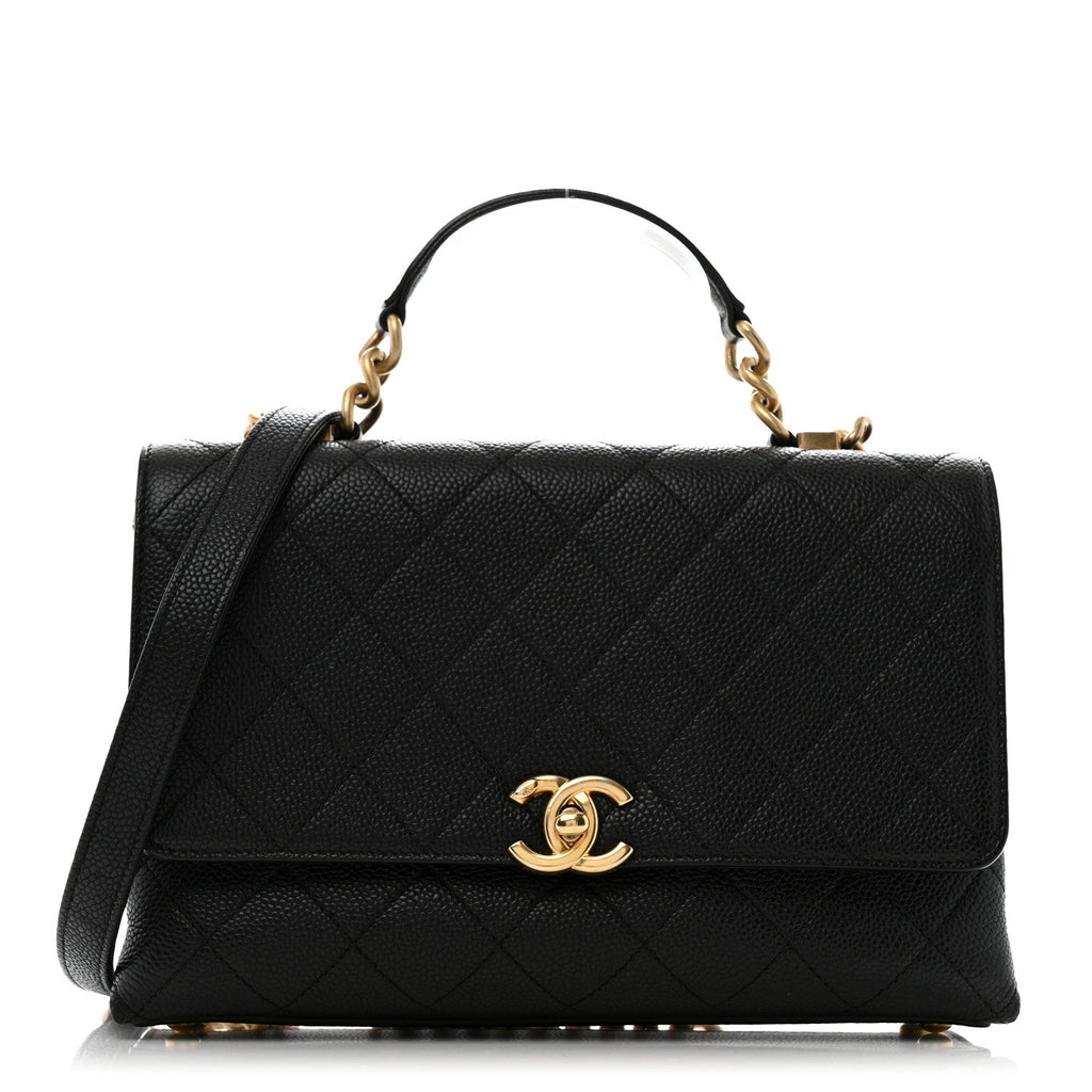 Caviar Diamond Stitched Small Top Handle Flap Black