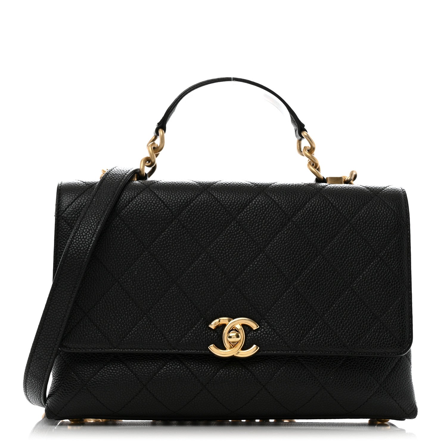 Caviar Diamond Stitched Small Top Handle Flap Black