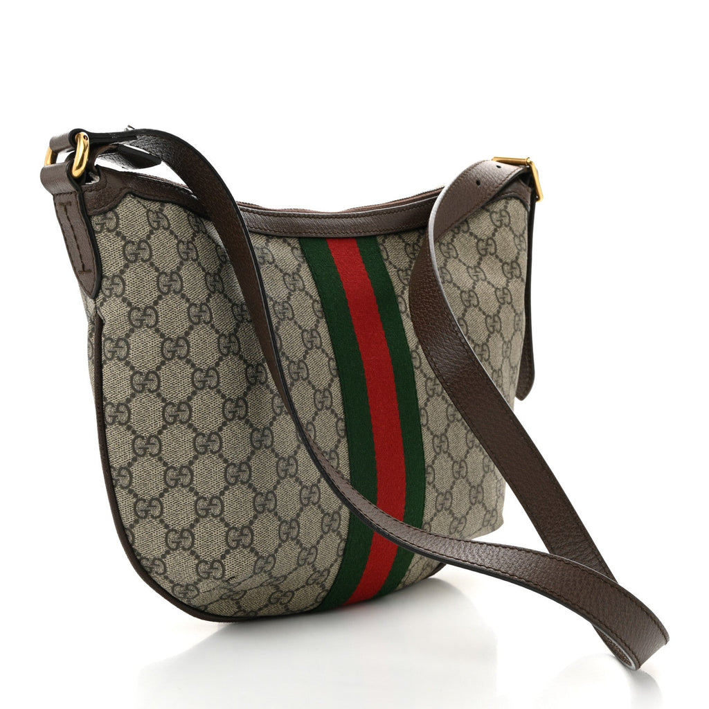 GG Supreme Monogram Web Small Ophidia Half Moon Hobo Brown