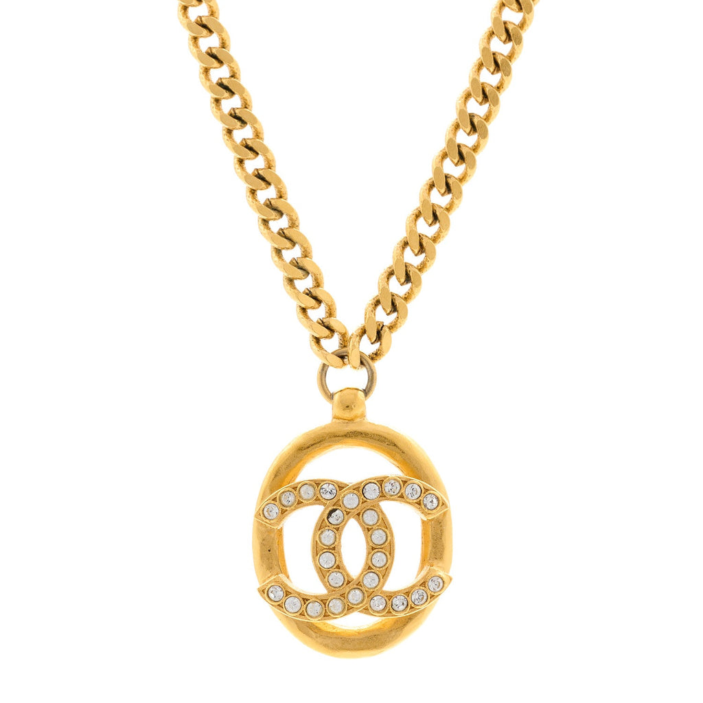 Crystal CC Chain Pendant Necklace Gold