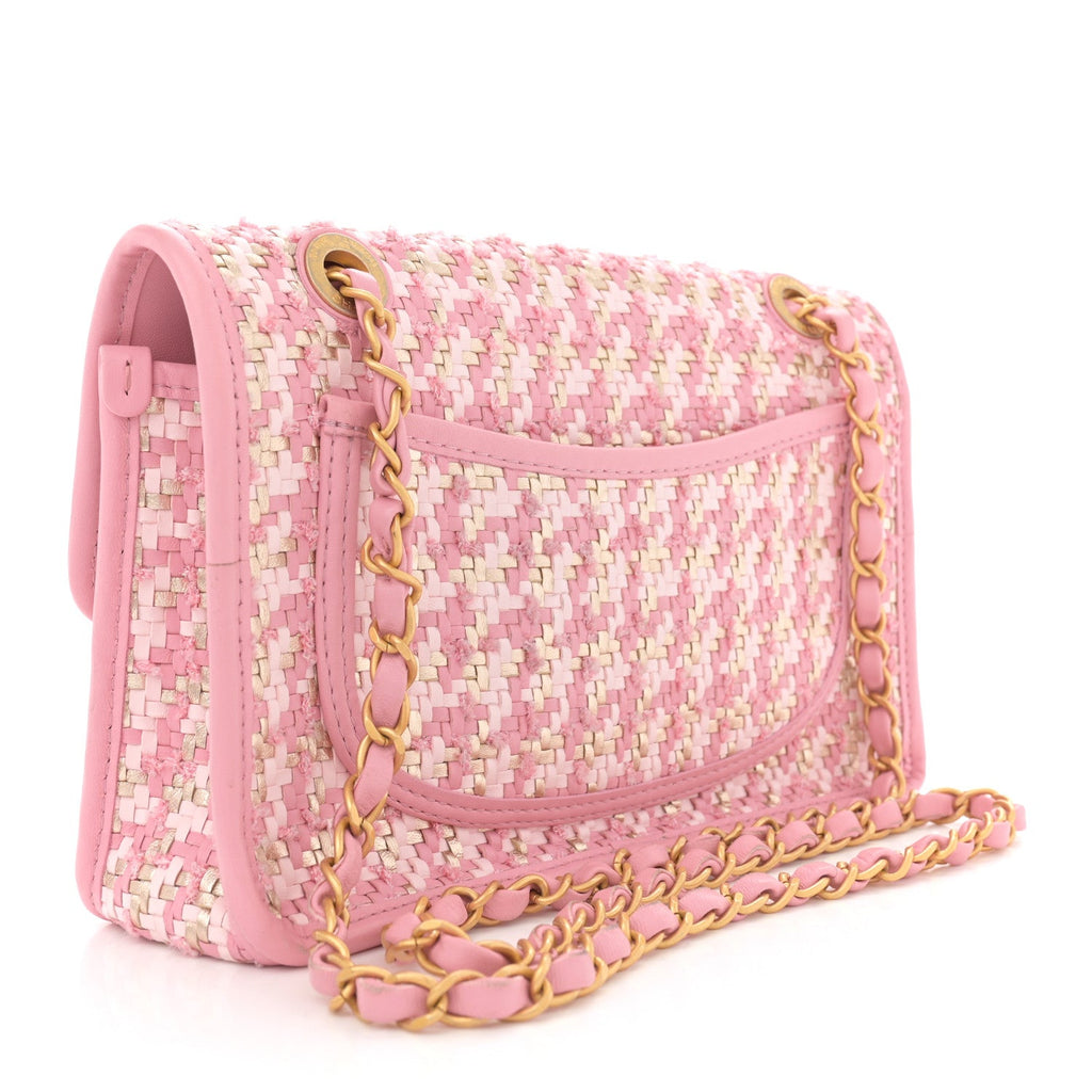 Metallic Lambskin Viscose Woven Flap Pink Gold