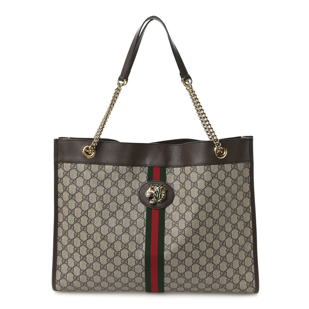 GG Supreme Monogram Large Rajah Chain Tote Beige New Acero