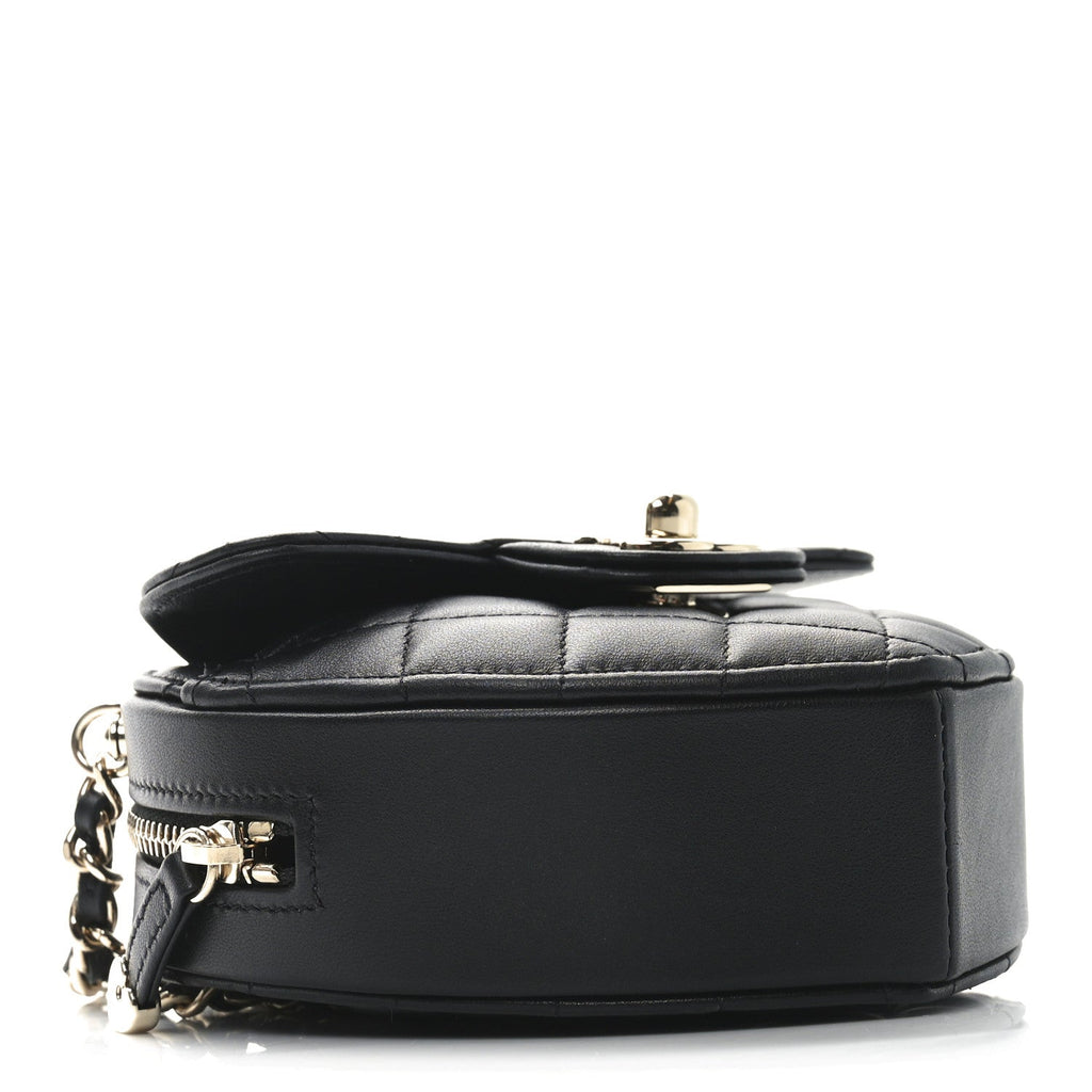 Lambskin Quilted CC In Love Heart Waist Belt Bag With Chain Black