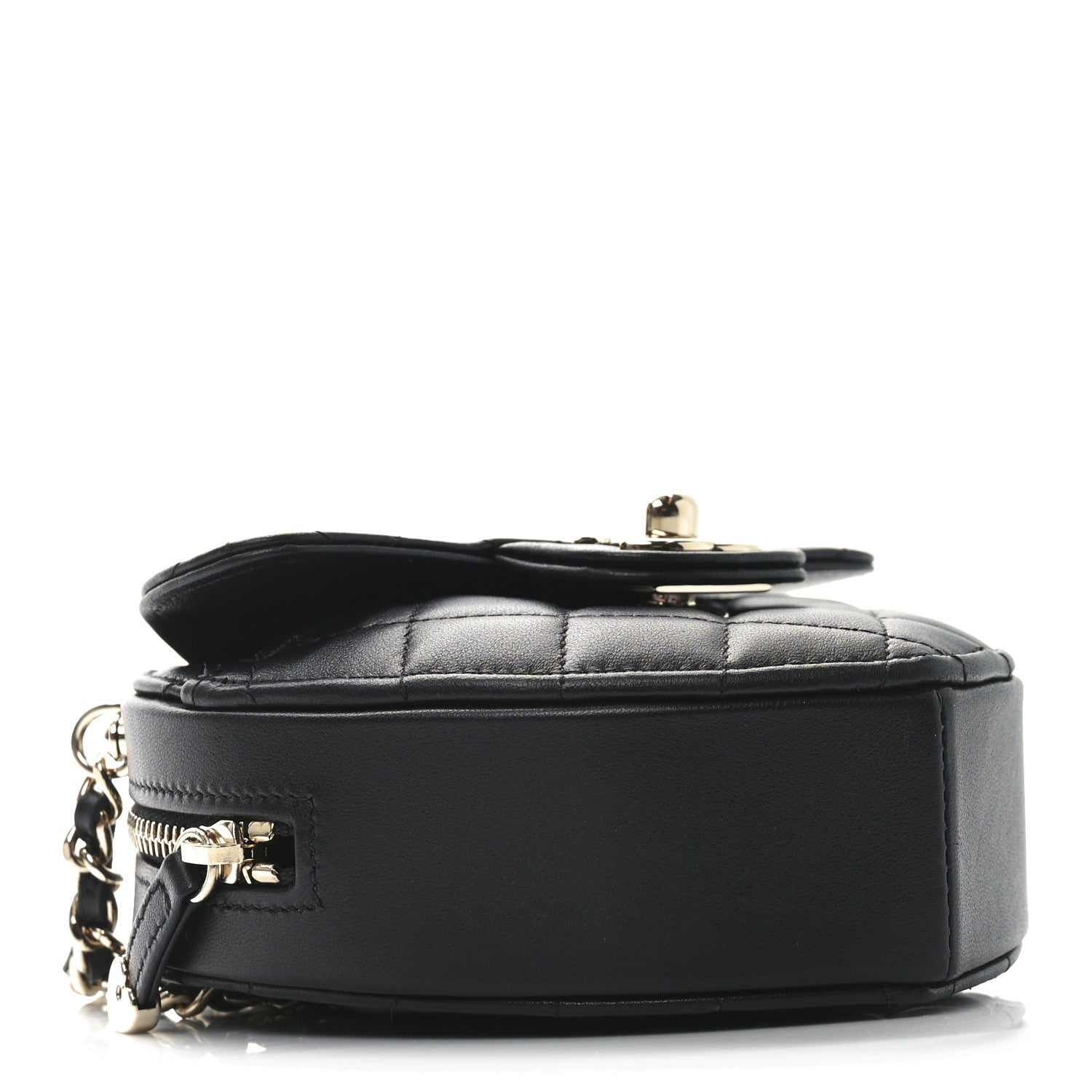 Lambskin Quilted CC In Love Heart Waist Belt Bag With Chain Black