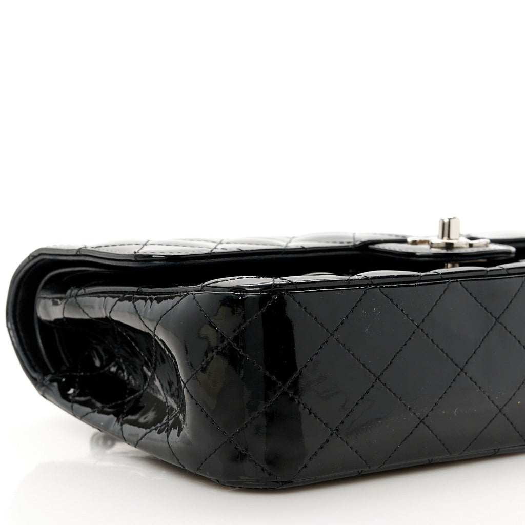 Patent Quilted Medium Double Flap Black