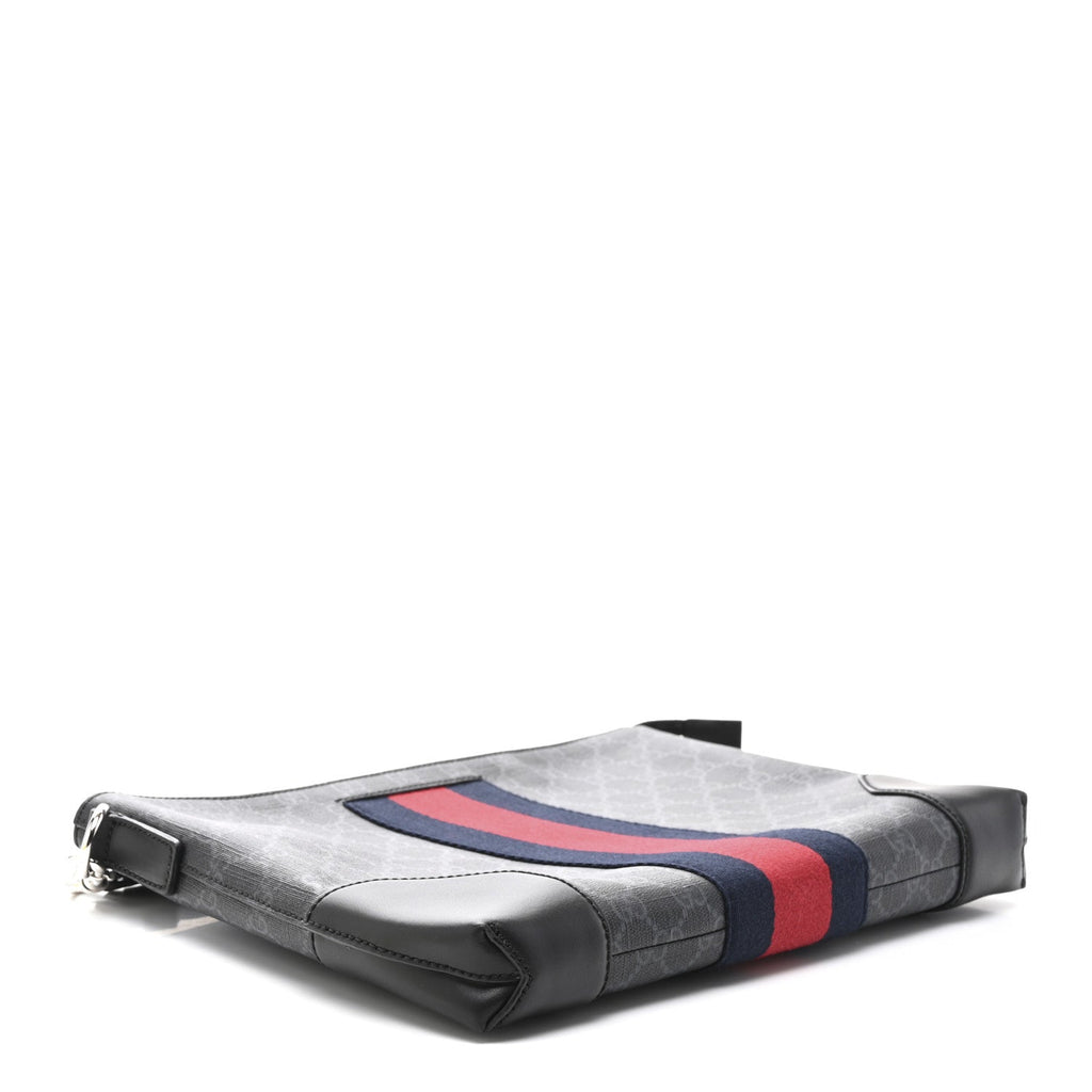 GG Supreme Monogram Calfskin Web Flat Wristlet Black Grey