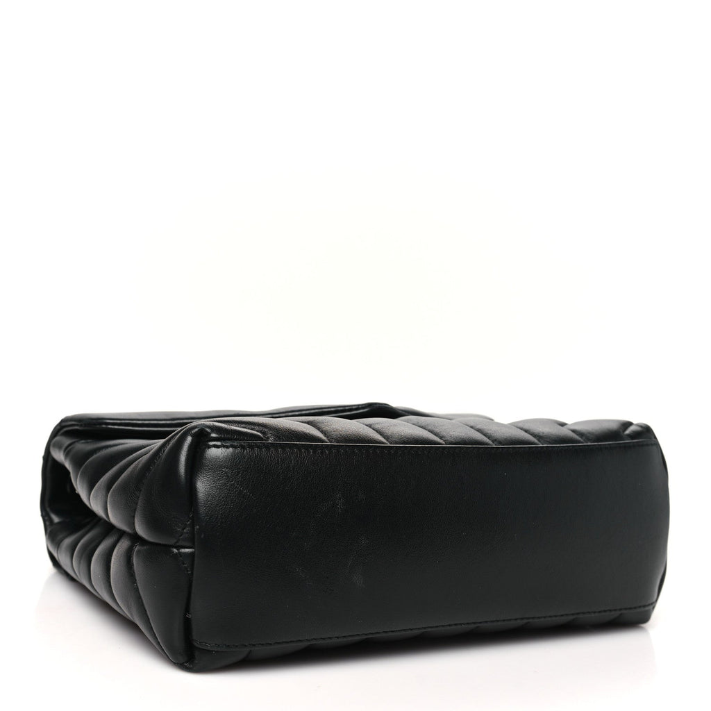 Calfskin Y Quilted Monogram Monochrome Small Loulou Chain Satchel Black