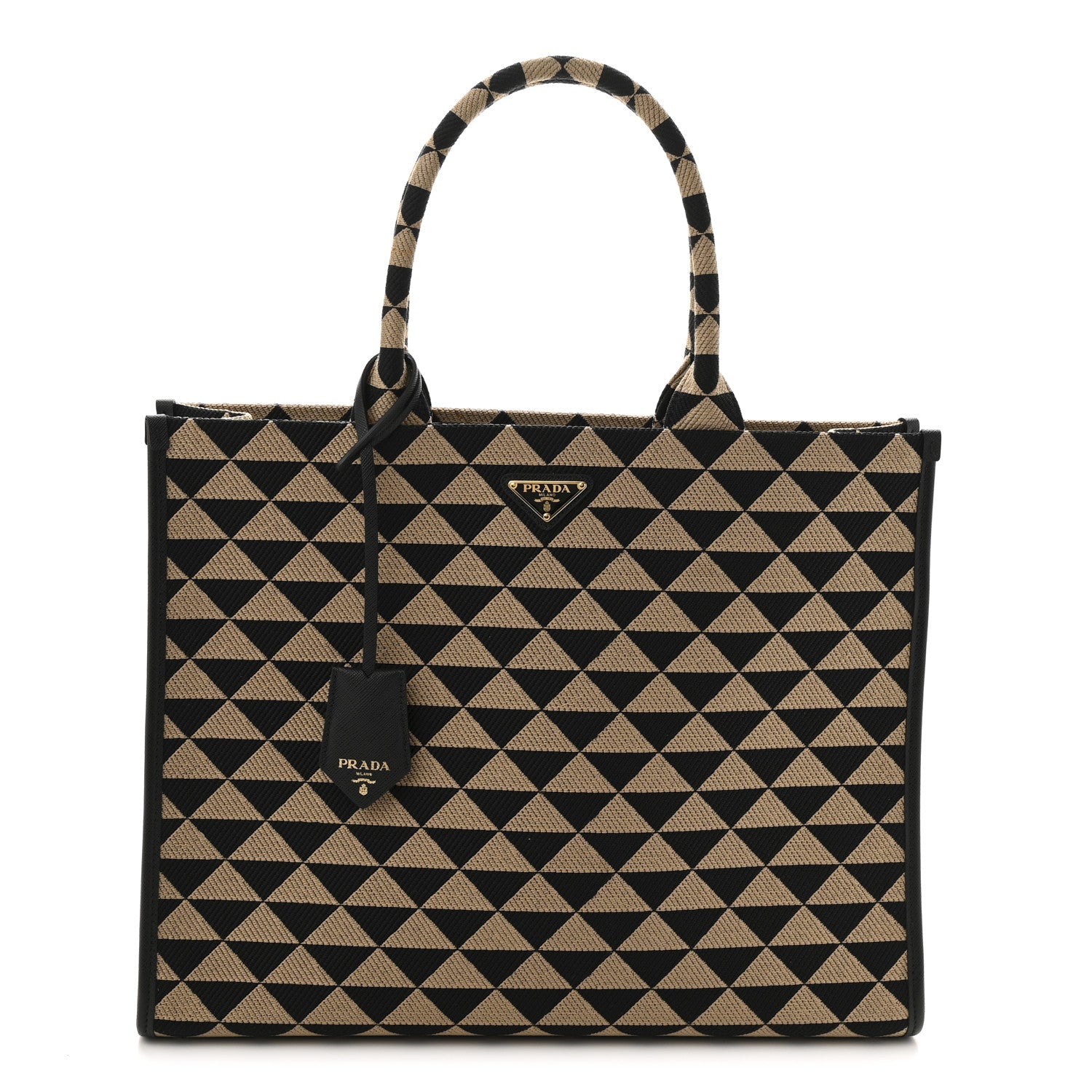 Jacquard Saffiano Triangolo Symbole Embroidered Large Tote Black Corda