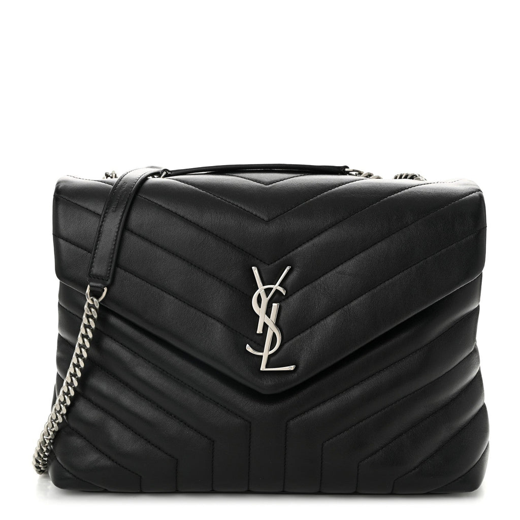Calfskin Y Quilted Monogram Medium Loulou Chain Satchel Black