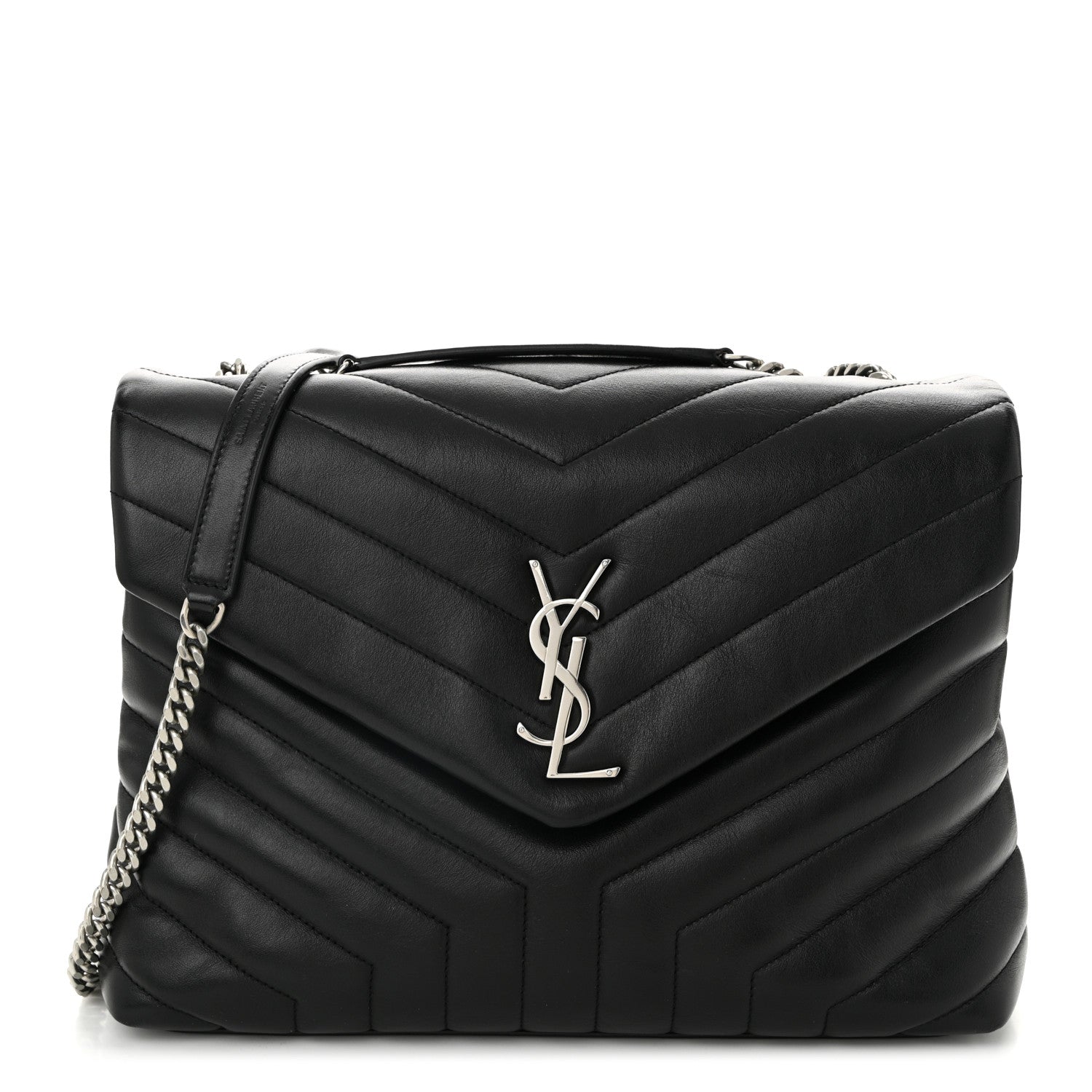 Calfskin Y Quilted Monogram Medium Loulou Chain Satchel Black