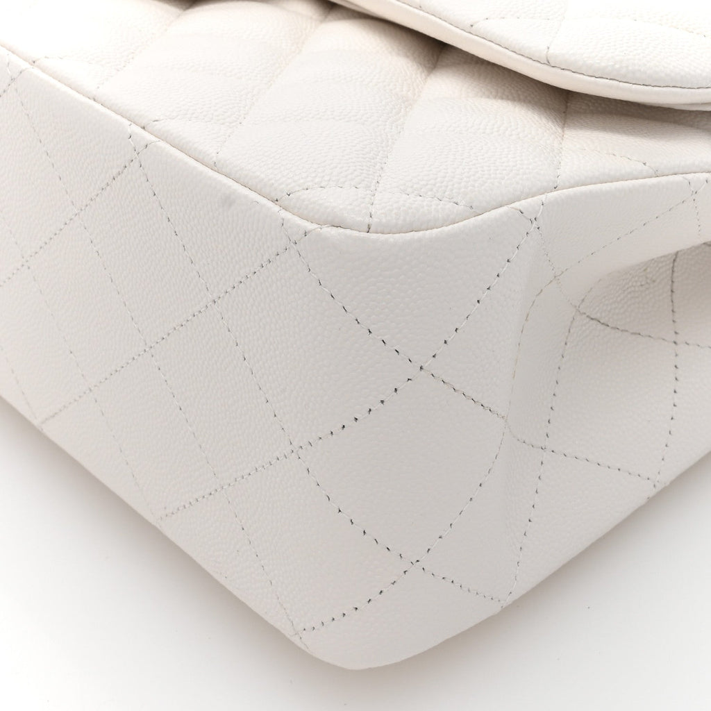 Caviar Quilted Jumbo Double Flap White