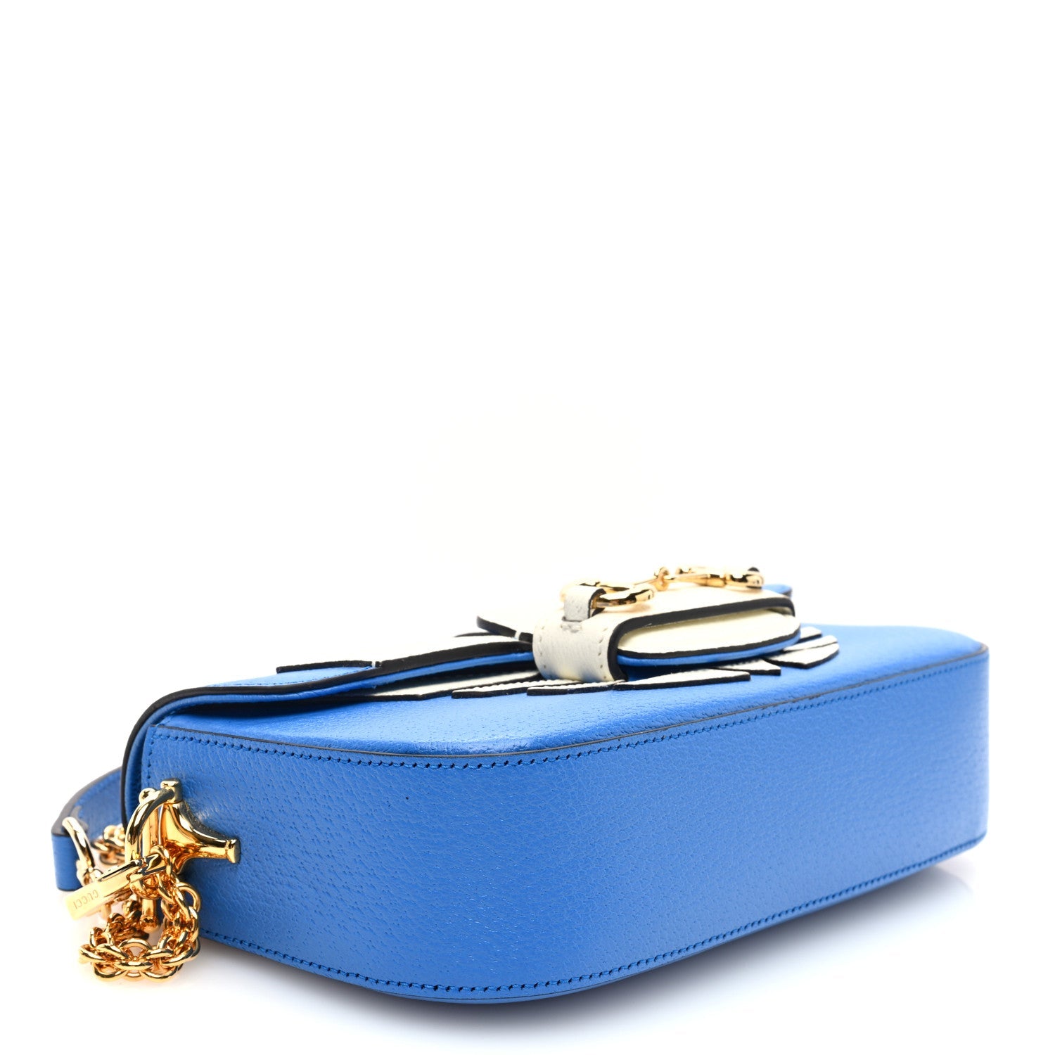 X ADIDAS Textured Dollar Calfskin Web Small Trefoil Horsebit 1955 Shoulder Bag Blue Off White