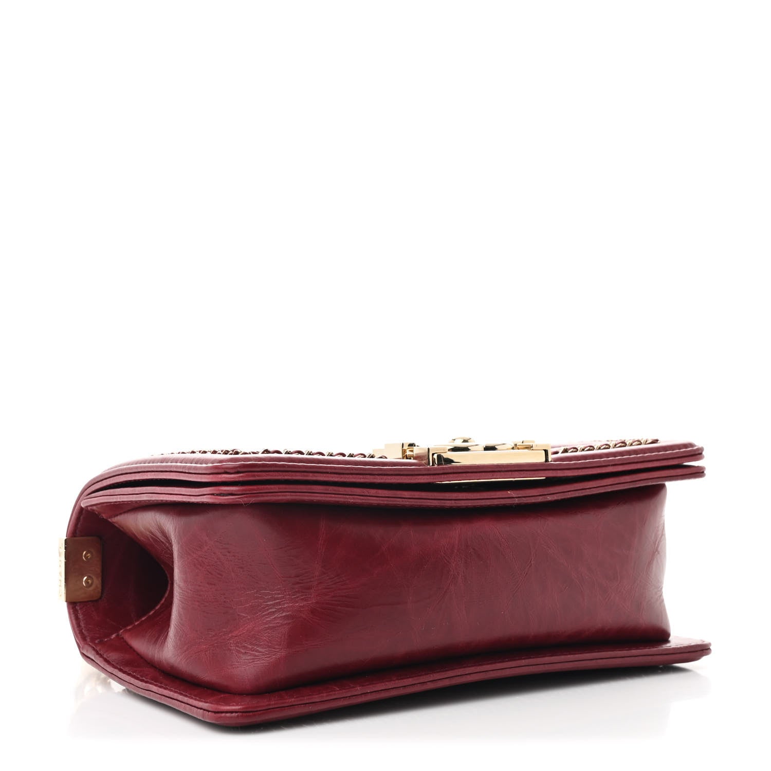 Crumpled Calfskin Chevron Small Chain Boy Flap Burgundy