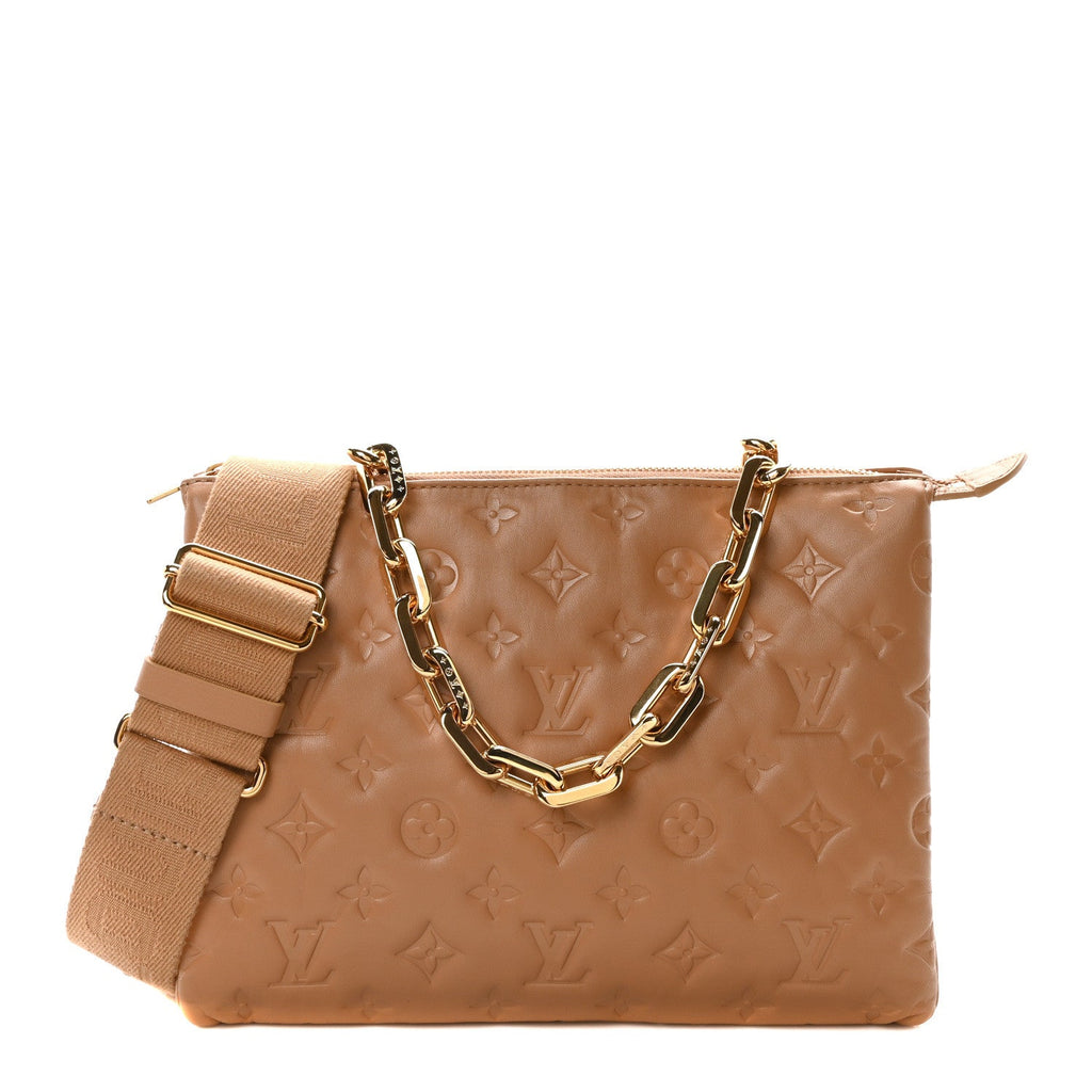 Lambskin Embossed Monogram Coussin PM Camel