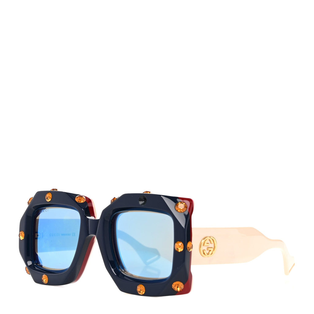 Acetate Crystal Oversize Sunglasses GG0481S Dark Blue Multicolor