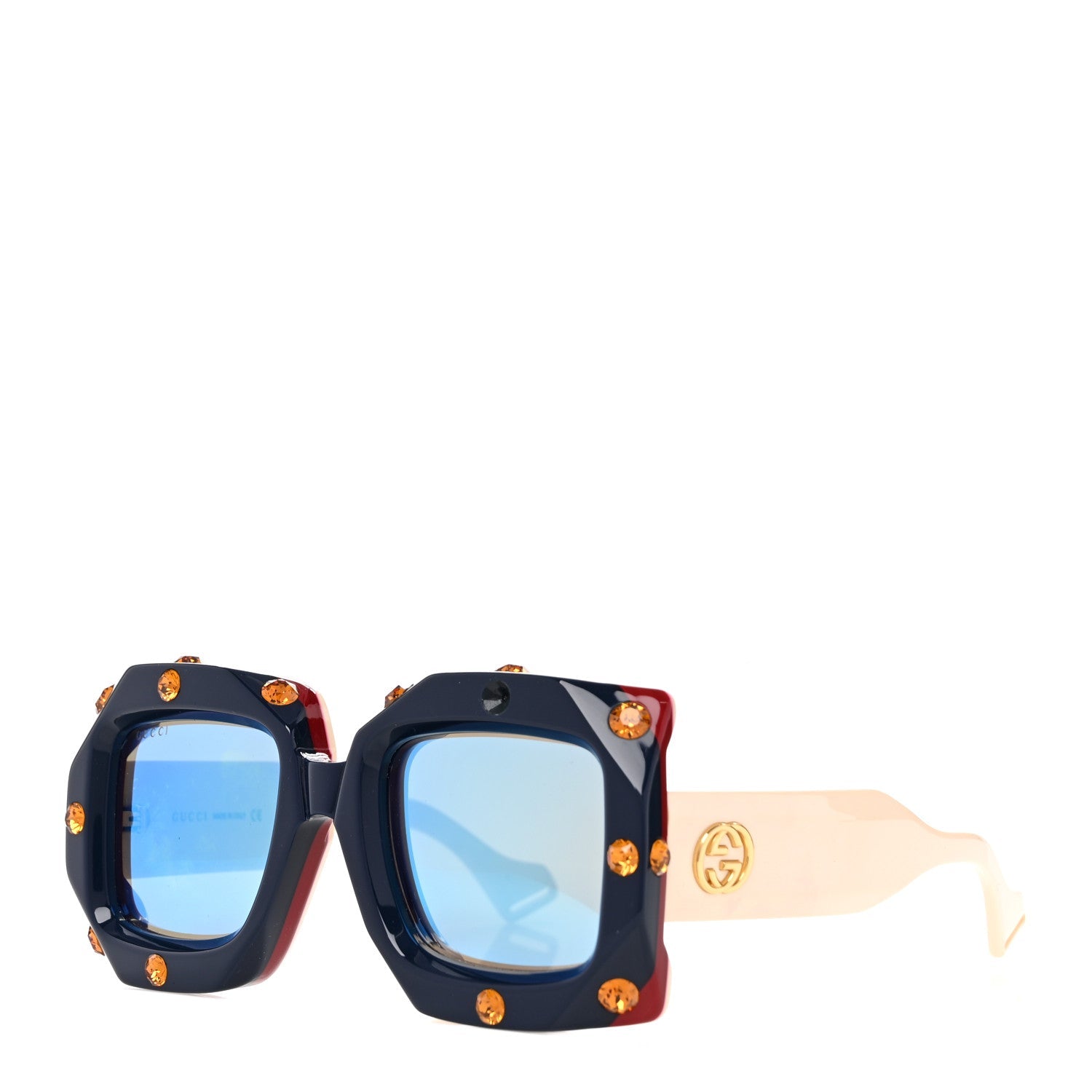 Acetate Crystal Oversize Sunglasses GG0481S Dark Blue Multicolor