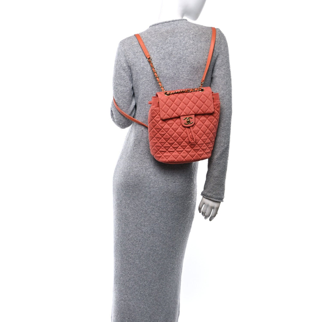 Washed Denim Quilted Small Urban Spirit Backpack Orange