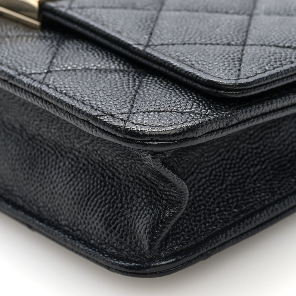 Caviar Quilted Golden Class Wallet On Chain WOC Black