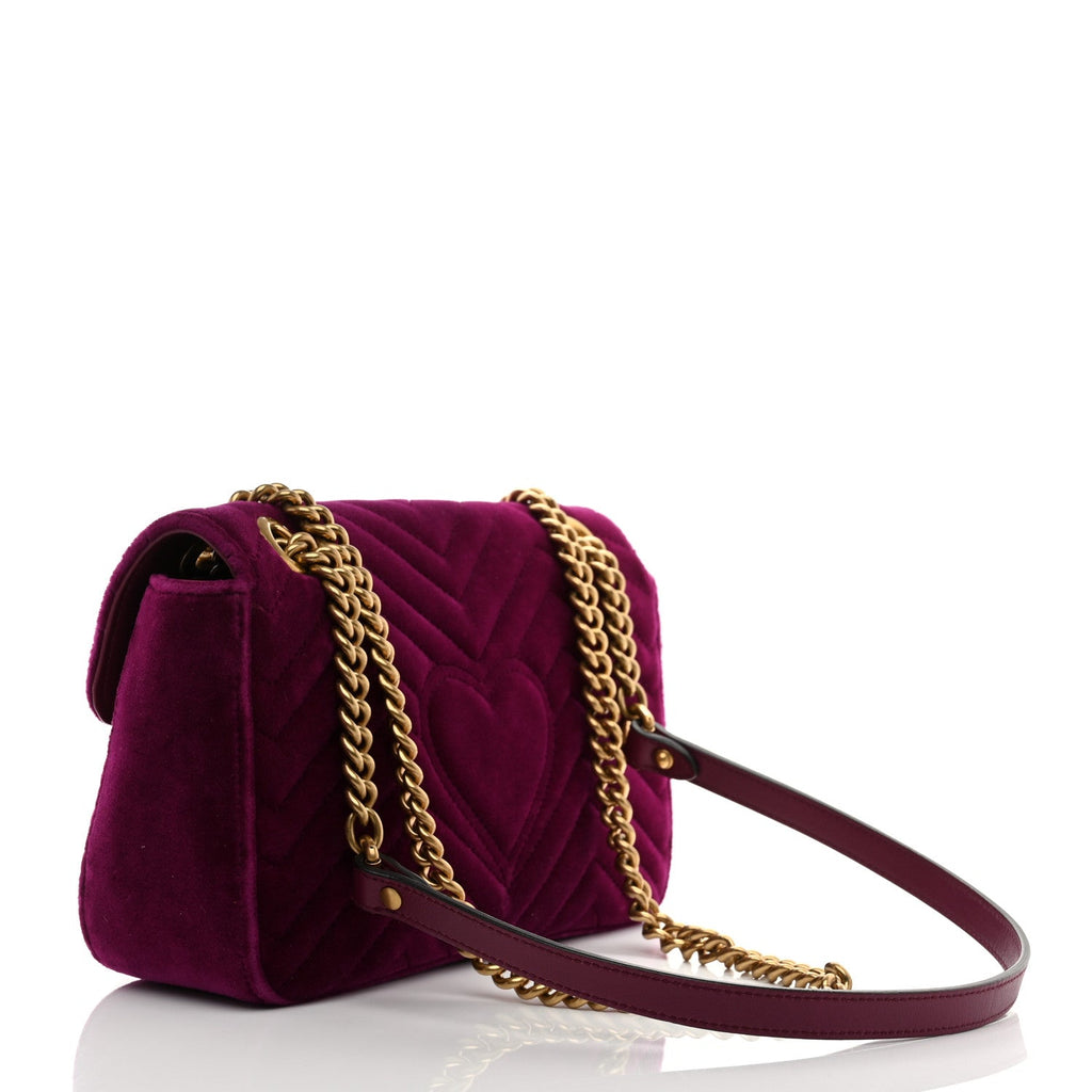 Velvet Matelasse Small GG Marmont Shoulder Bag Fuchsia Violet Cyclamen