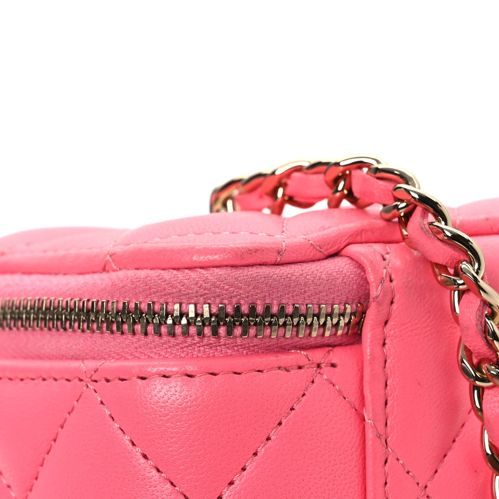 Lambskin Enamel Quilted Roller Skate Small Vanity Case With Chain Pink