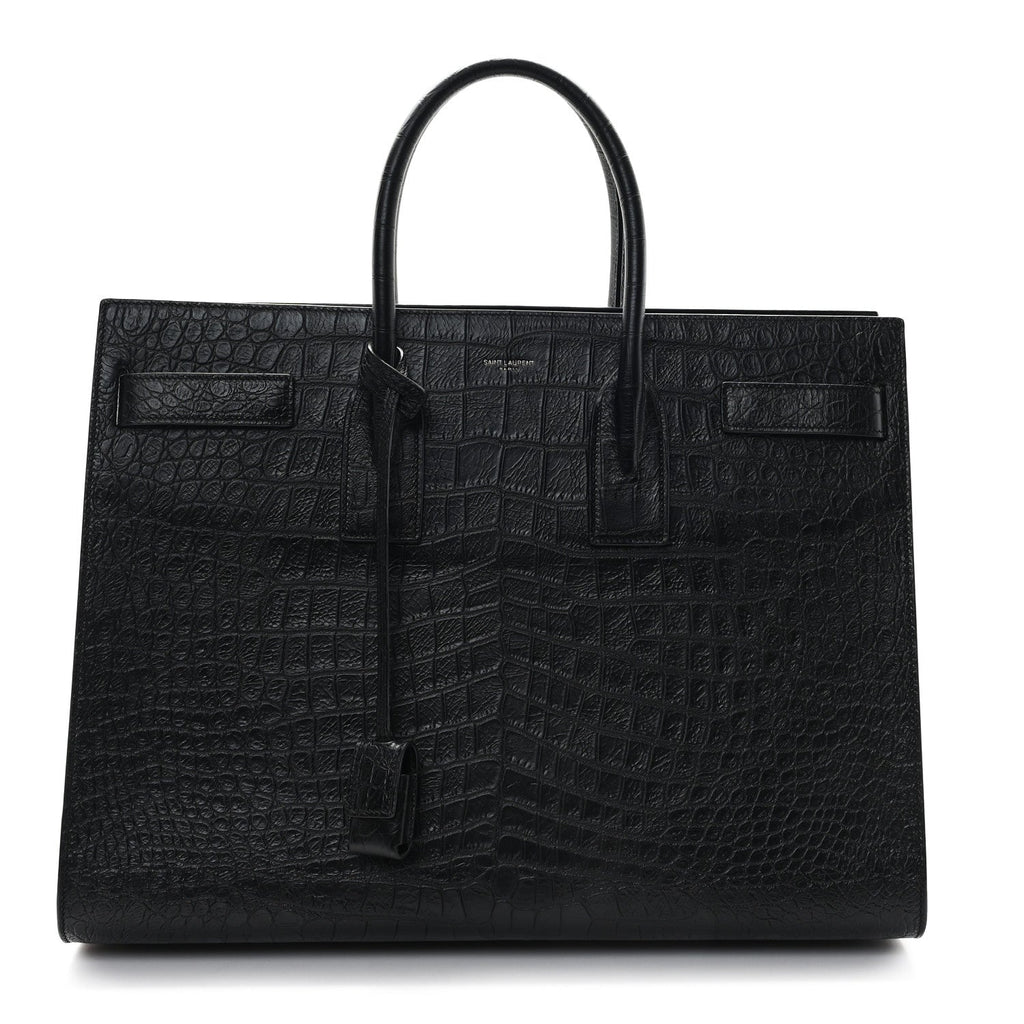 Calfskin Crocodile Embossed Large Sac De Jour Carryall Black