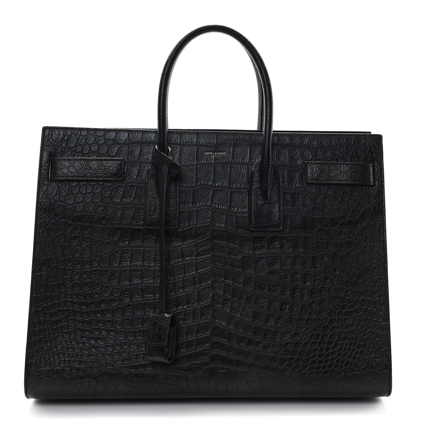 Calfskin Crocodile Embossed Large Sac De Jour Carryall Black