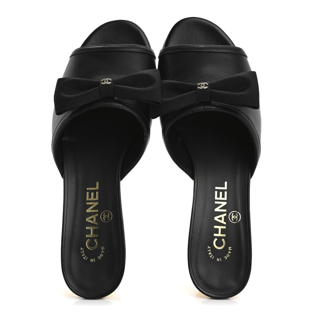Lambskin Bow Mules 37 Black