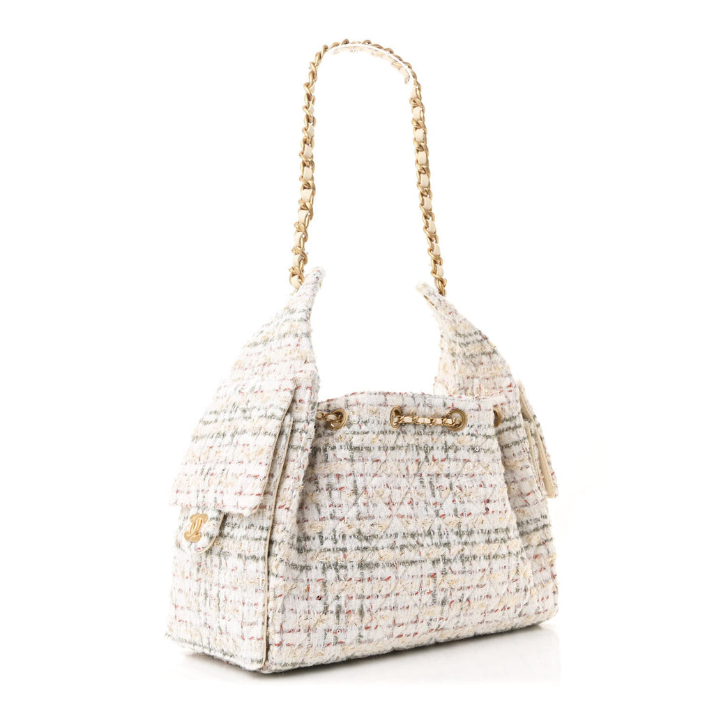 Tweed Quilted Small Chanel 25 Handbag Ecru Khaki Gold Red