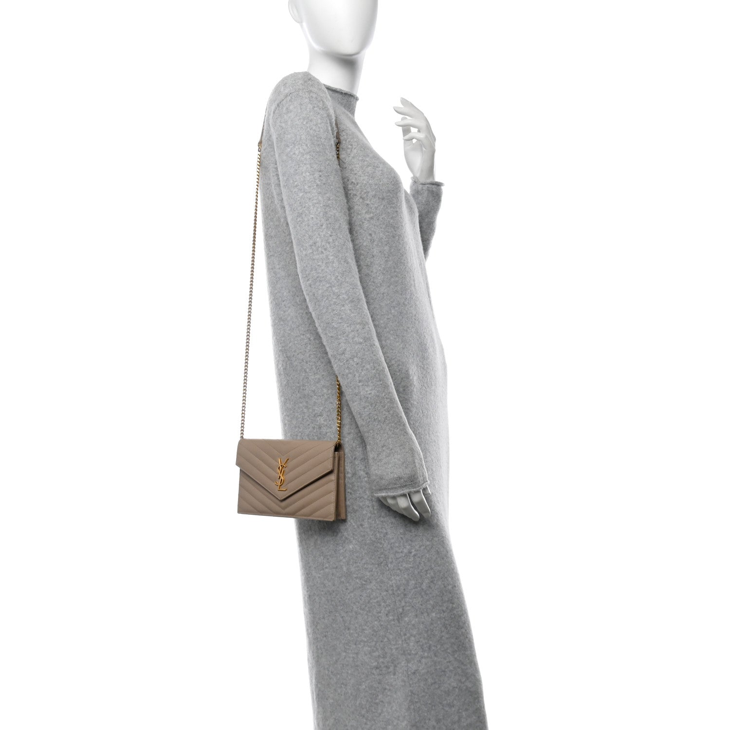 Grain De Poudre Matelasse Chevron Monogram Envelope Chain Wallet Dark Latte