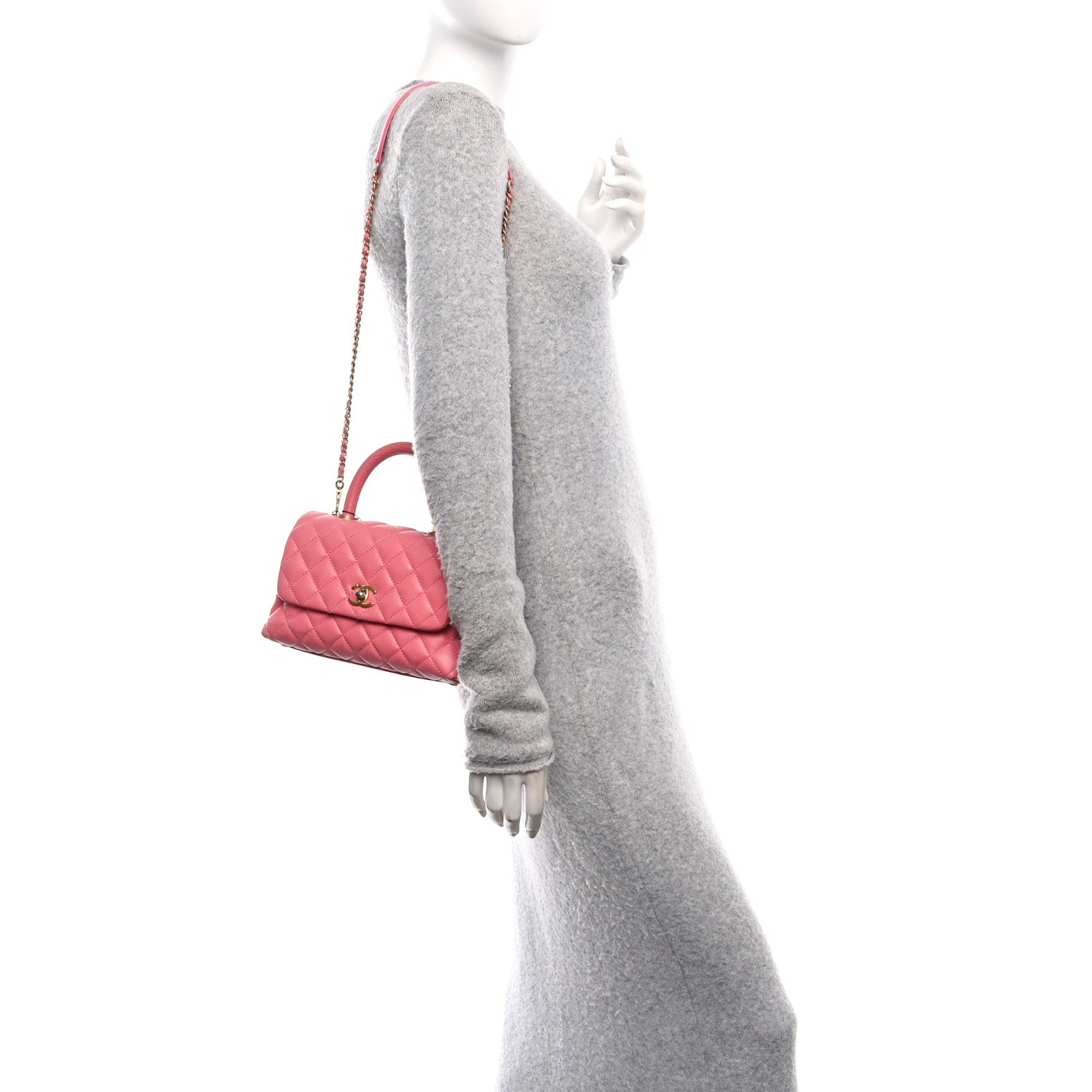 Caviar Lizard Embossed Quilted Mini Coco Handle Flap Pink