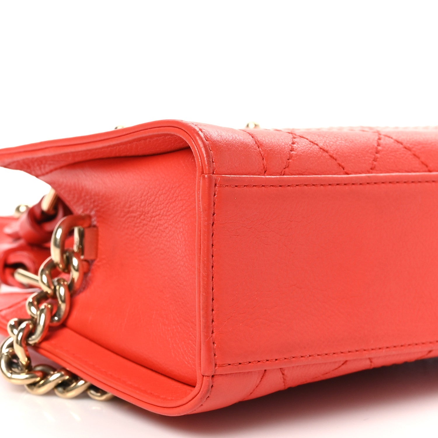 Grained Calfskin Stitched Mini Label  Shopper Tote Red