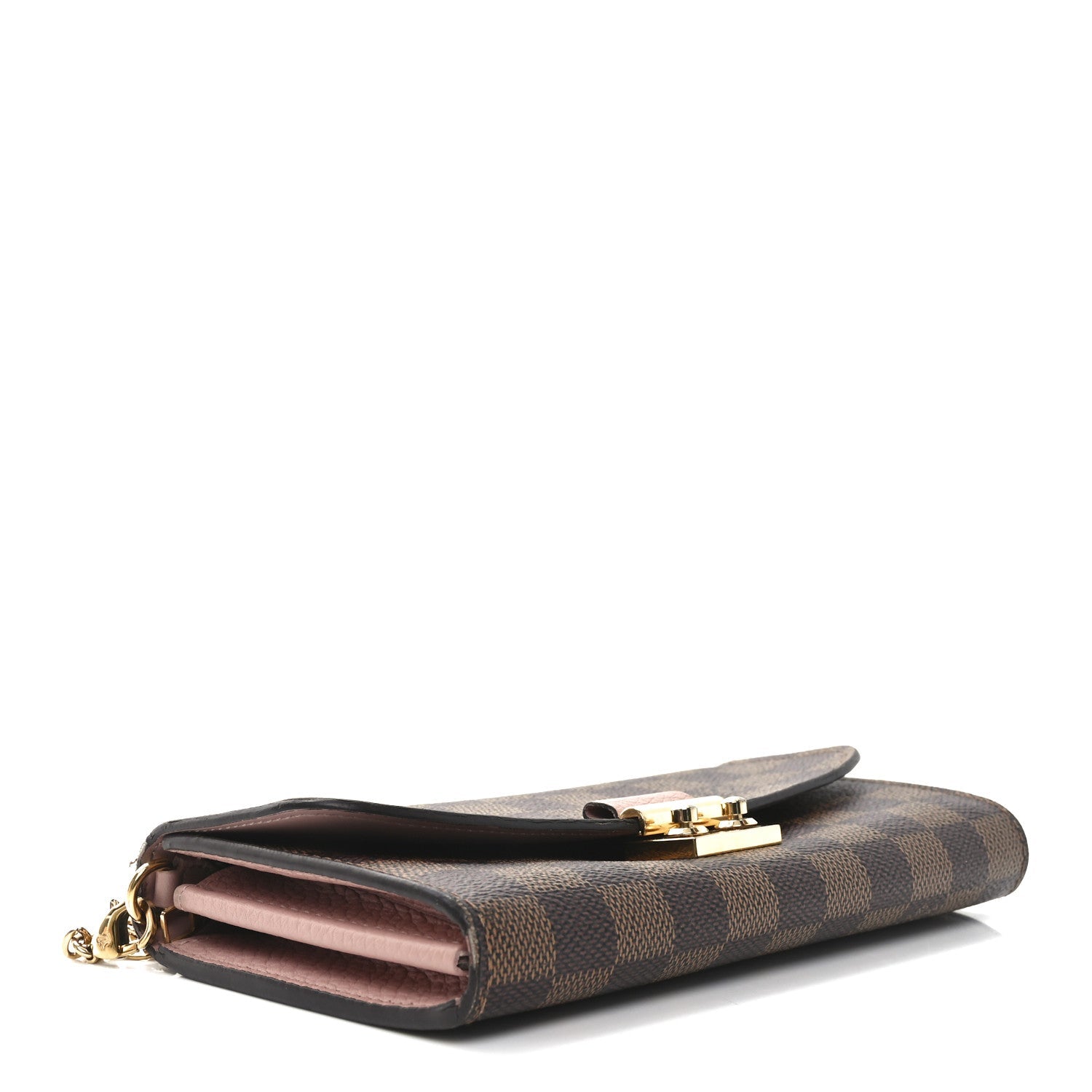 Damier Ebene Croisette Chain Wallet Rose Ballerine