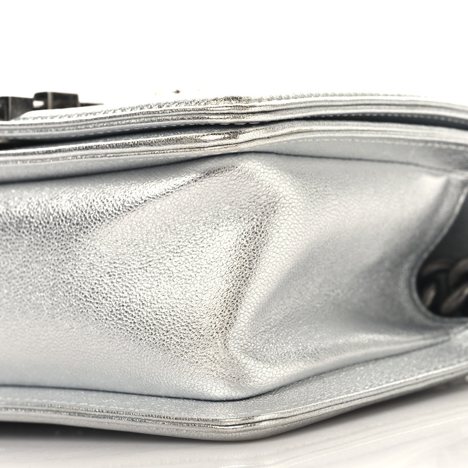 Metallic Calfskin Crystal Embroidered Small Boy Flap Silver