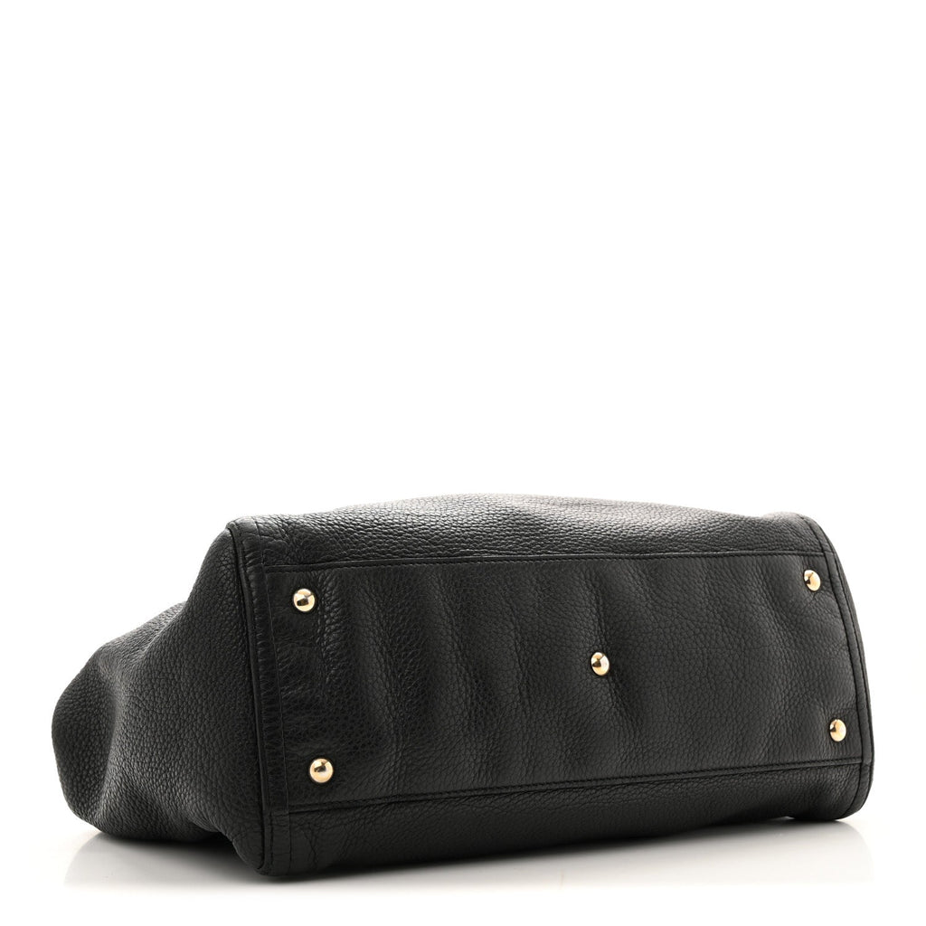 Pebbled Calfskin Medium Soho Shoulder Bag Black