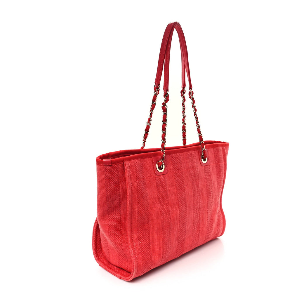 Mixed Fibers Striped Small Deauville Tote Red