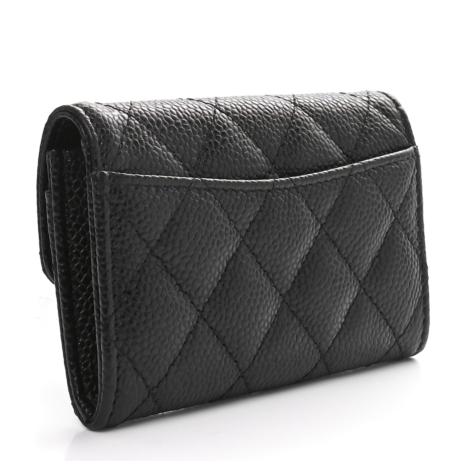 Caviar Quilted Flap  Holder Wallet Black