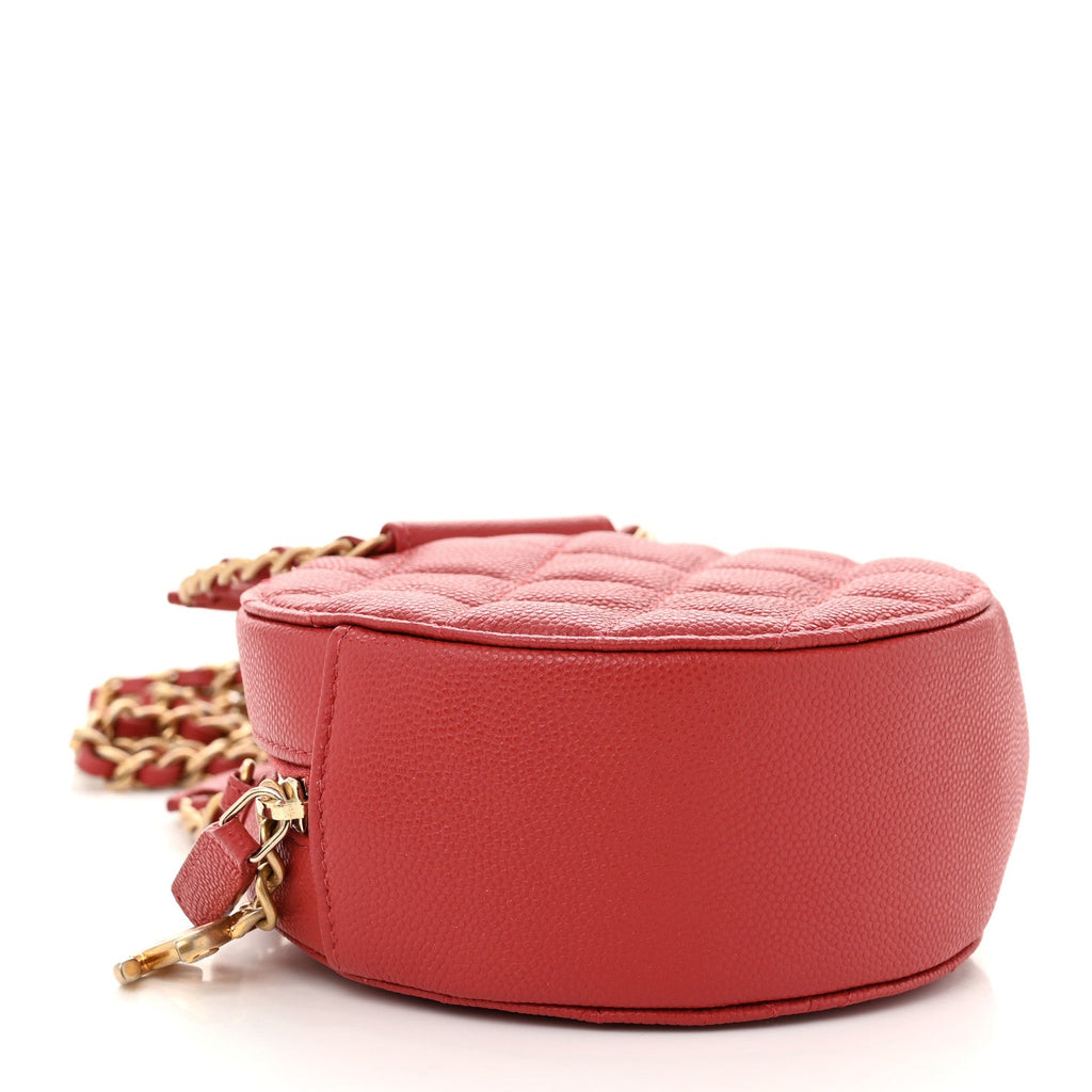 Caviar Quilted Chain Handle Round Clutch With Chain Bag  Red