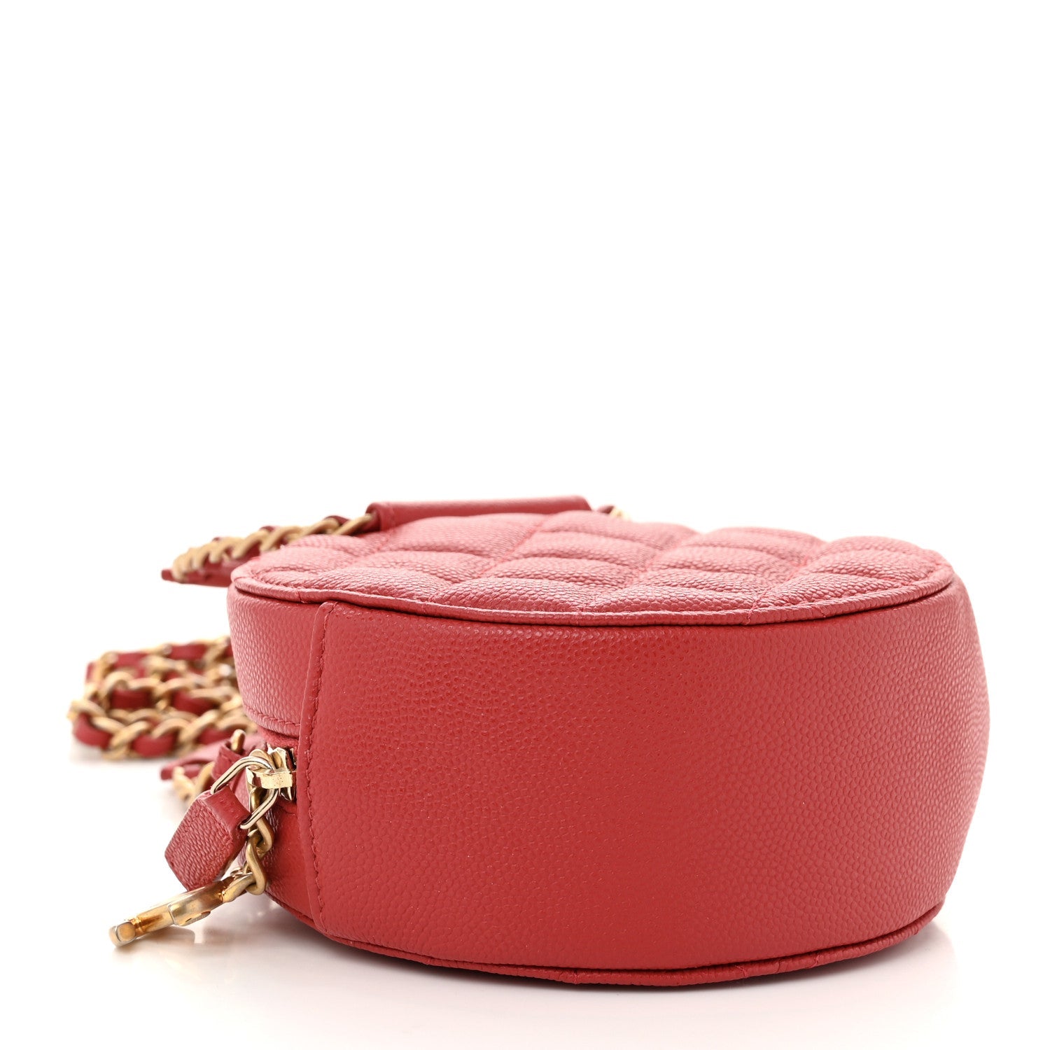 Caviar Quilted Chain Handle Round Clutch With Chain Bag  Red