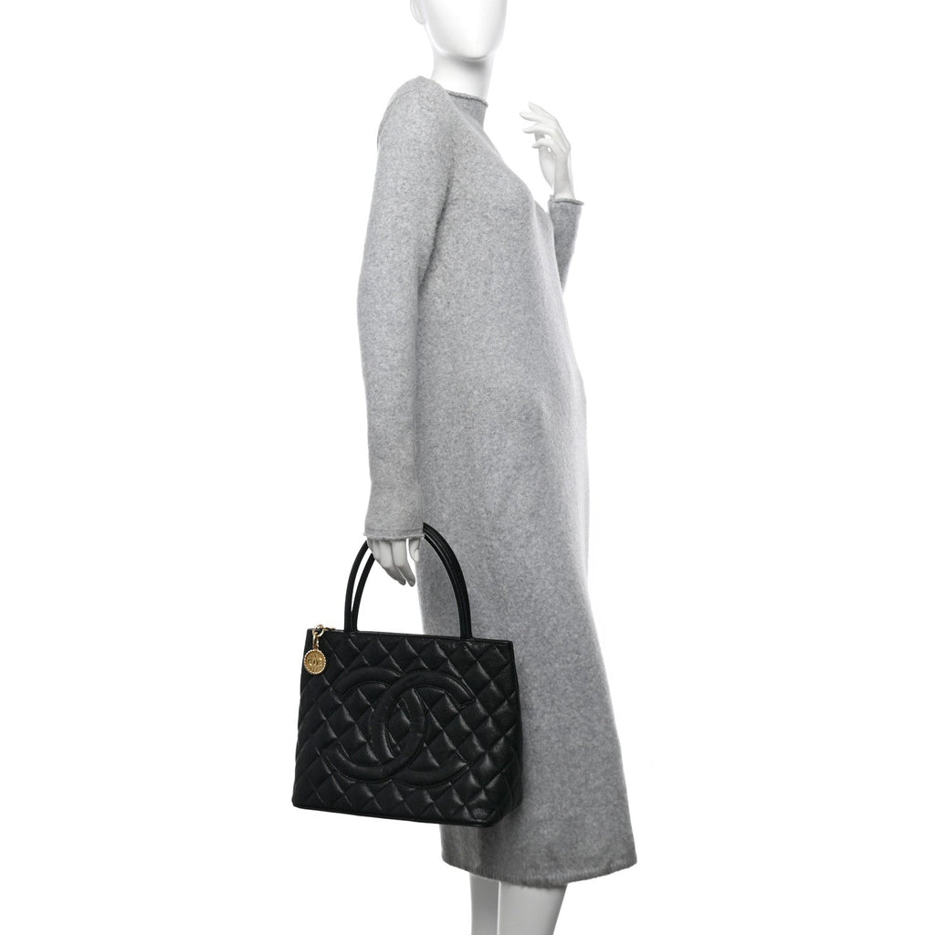 Caviar Quilted Medallion Tote Black