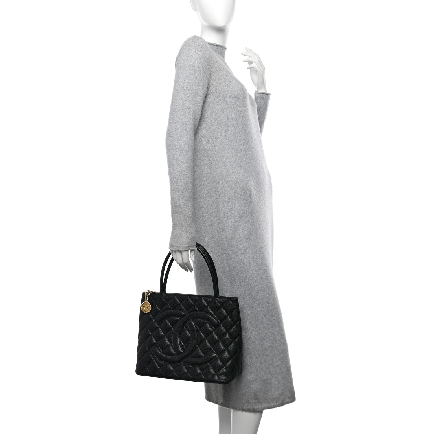 Caviar Quilted Medallion Tote Black