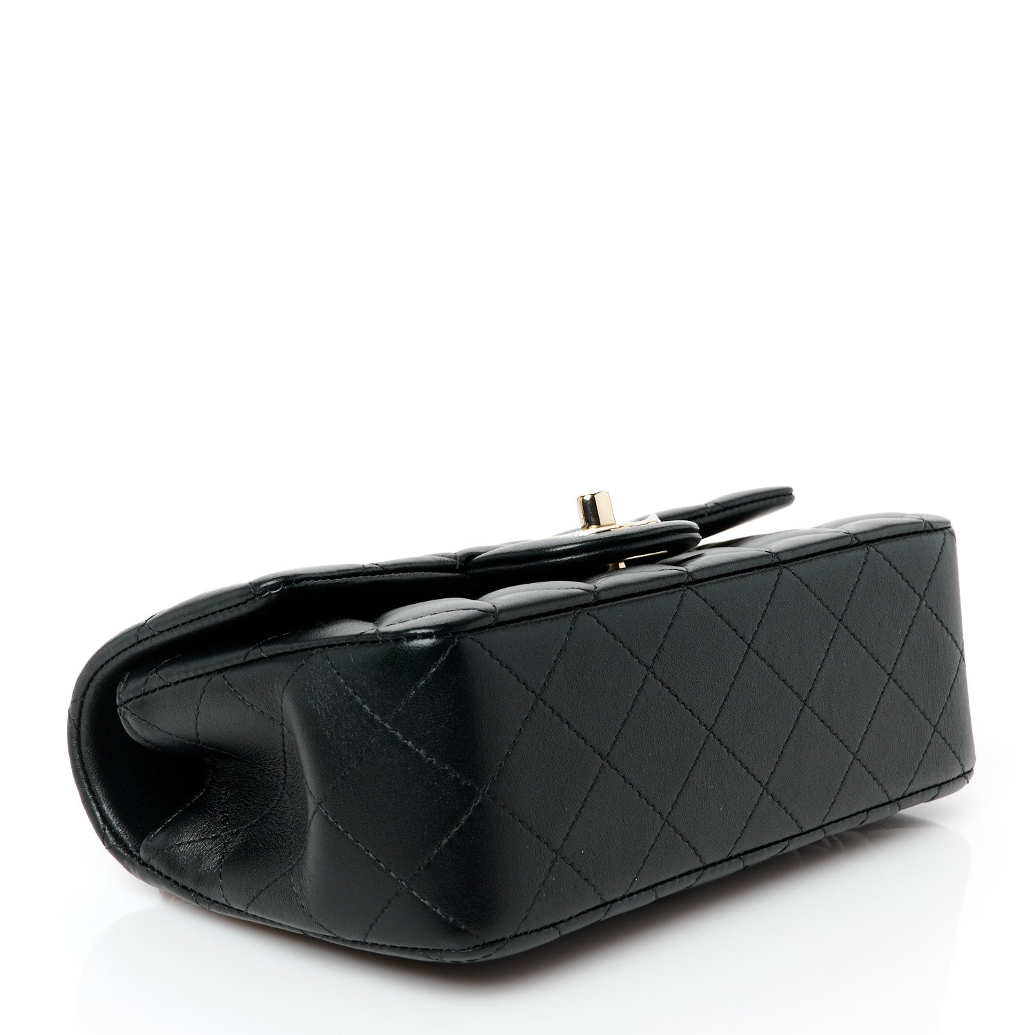 Lambskin Quilted Mini Top Handle Rectangular Flap Black