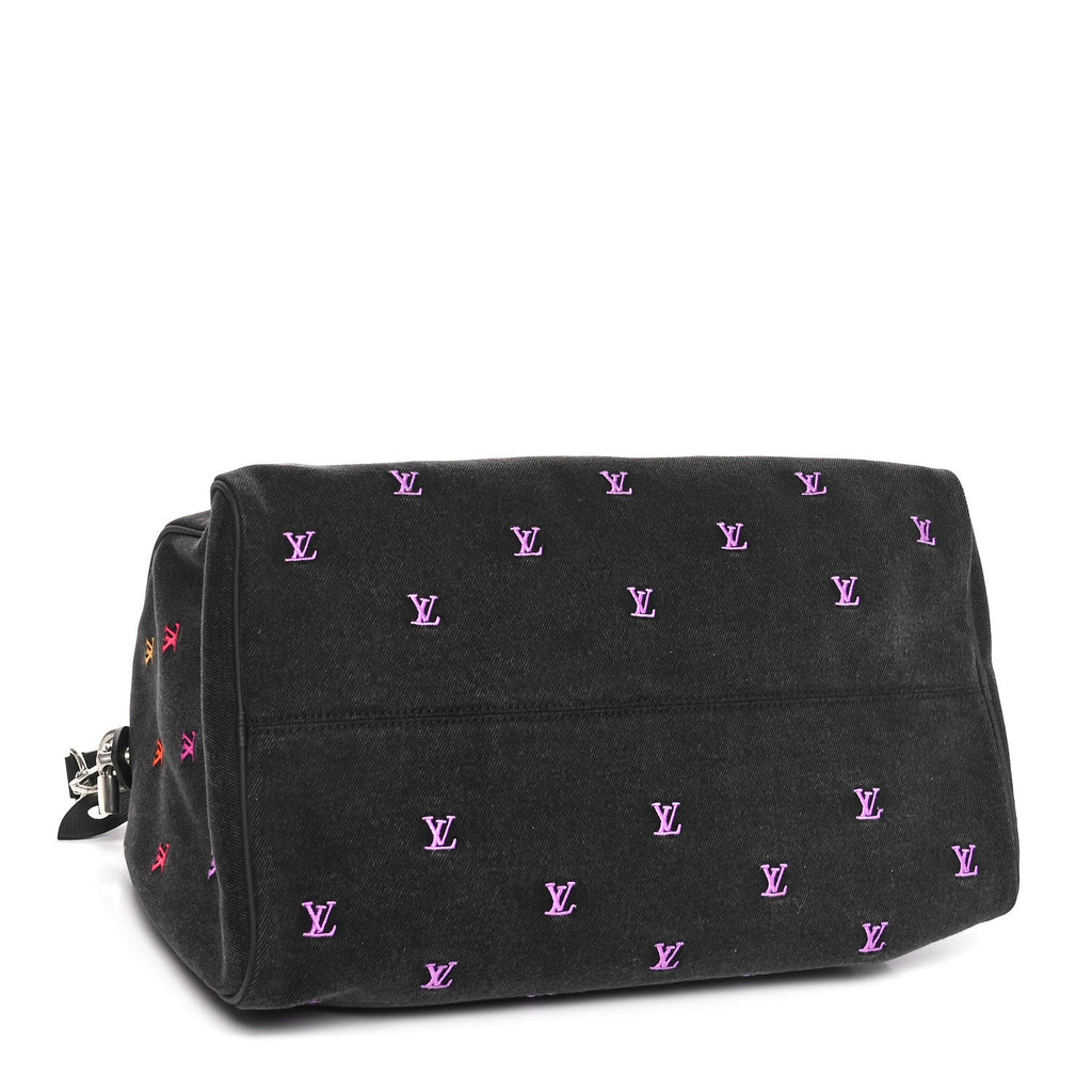 LV Blason Denim Calfskin Speedy Bandouliere 40 Black Gradient Orange