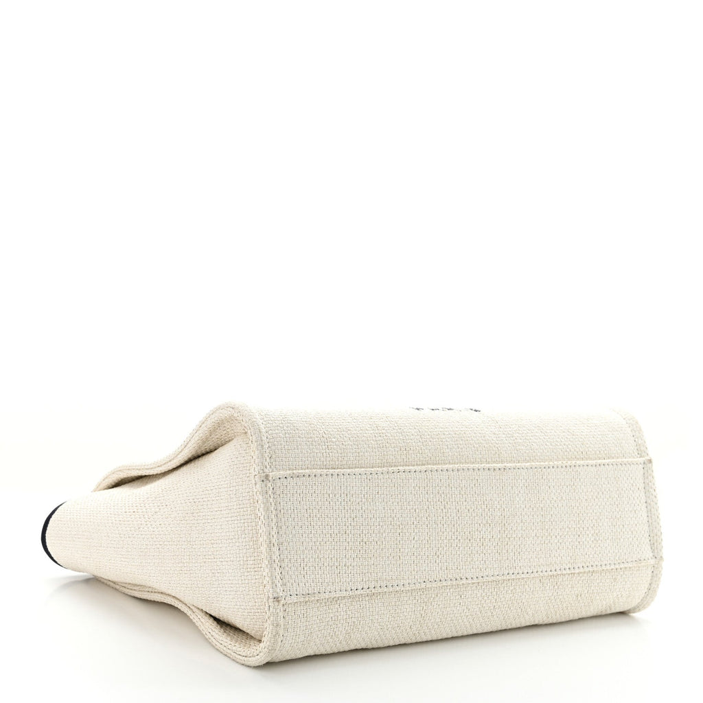 Woven Straw Raffia Small Deauville Tote White Navy
