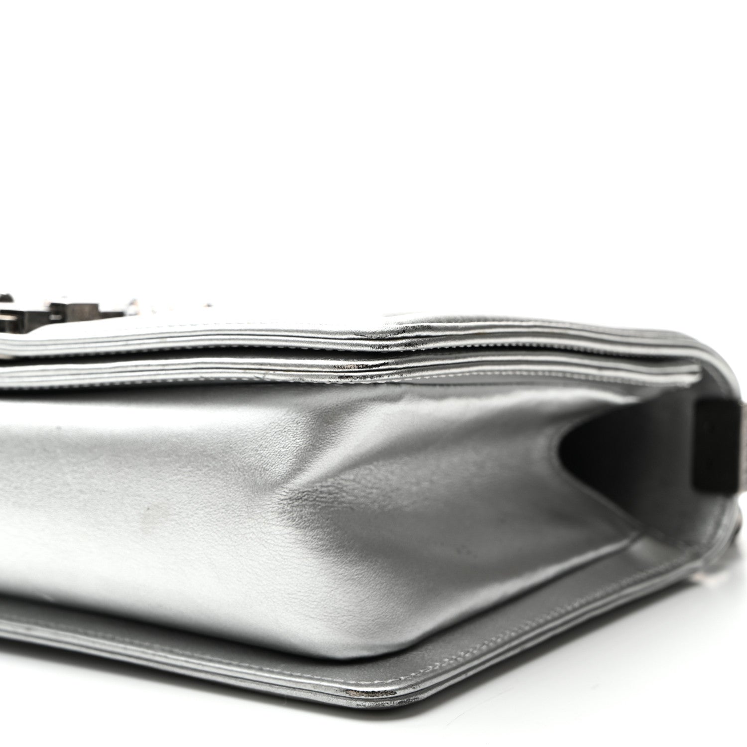 Metallic Lambskin Embellished Medium Boy Flap Silver