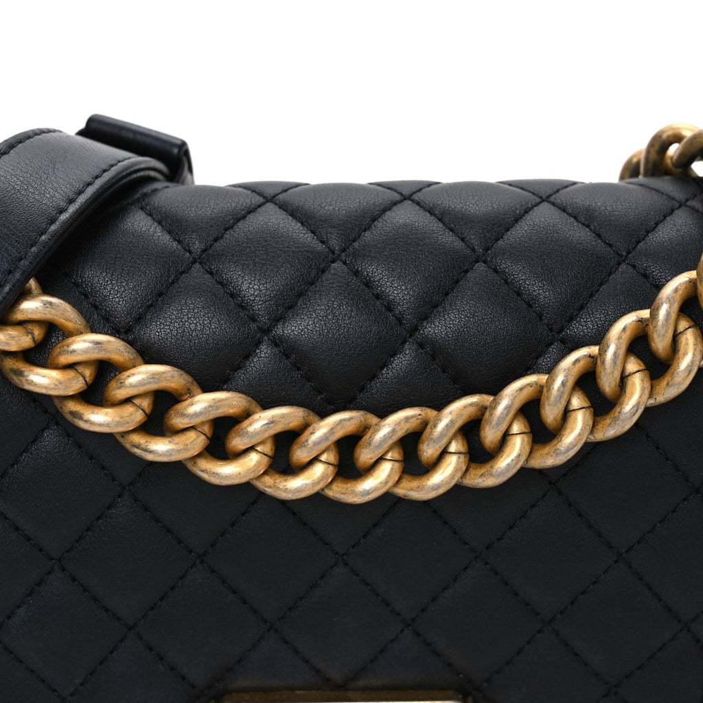 Calfskin Quilted Small Boy Flap Black