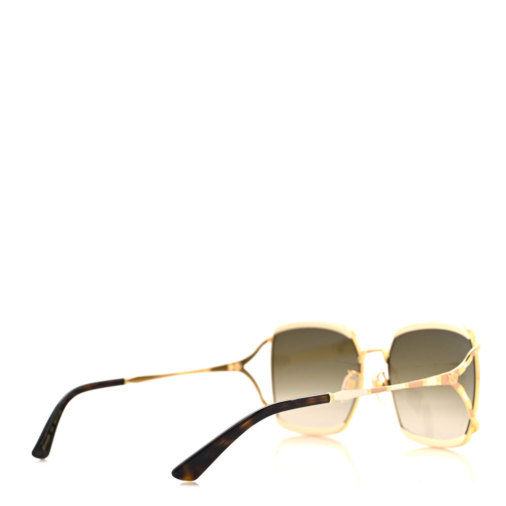 Metal Square Frame GG0593SK Sunglasses Ivory Gold Brown