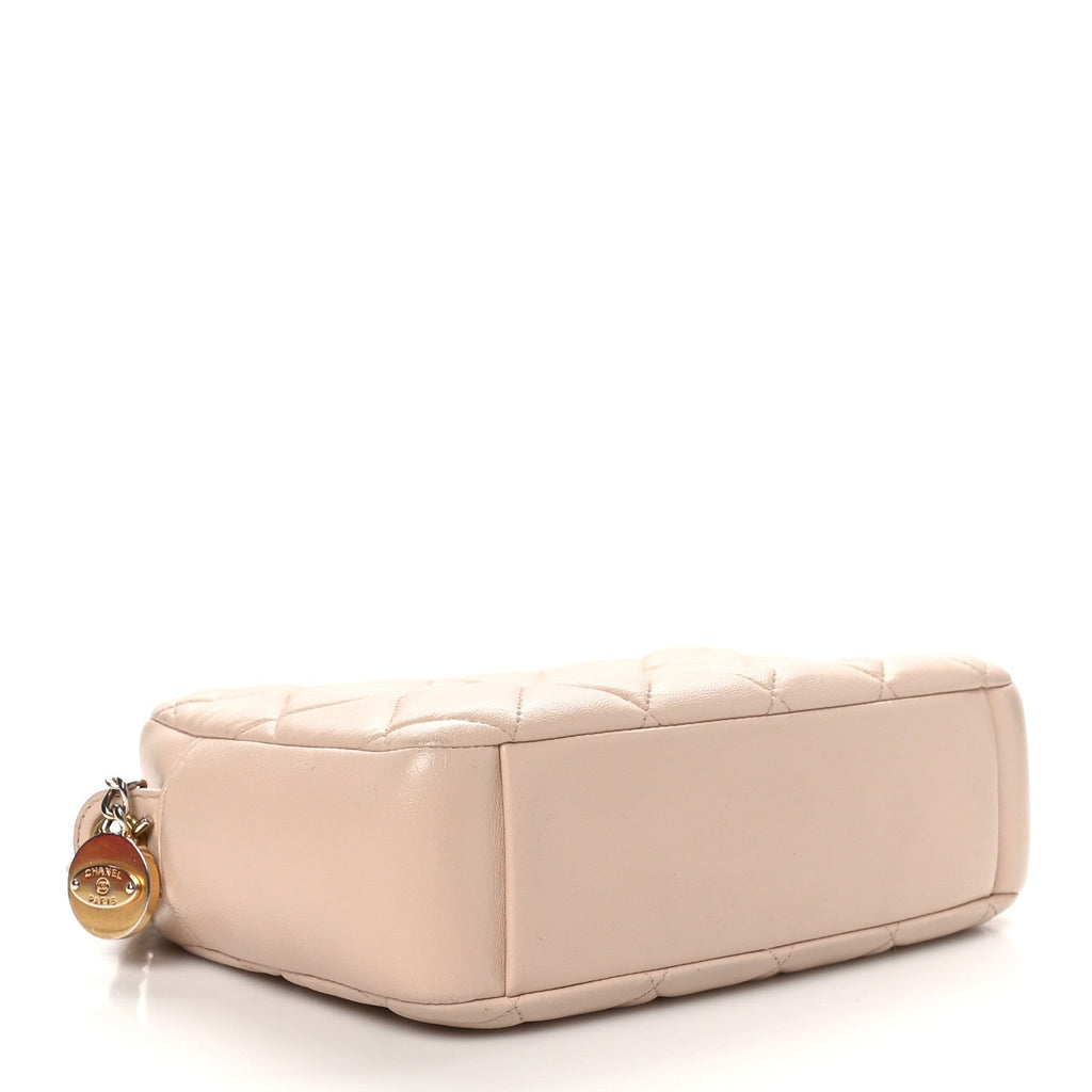 Lambskin Quilted Small Diamond CC Camera Case Beige